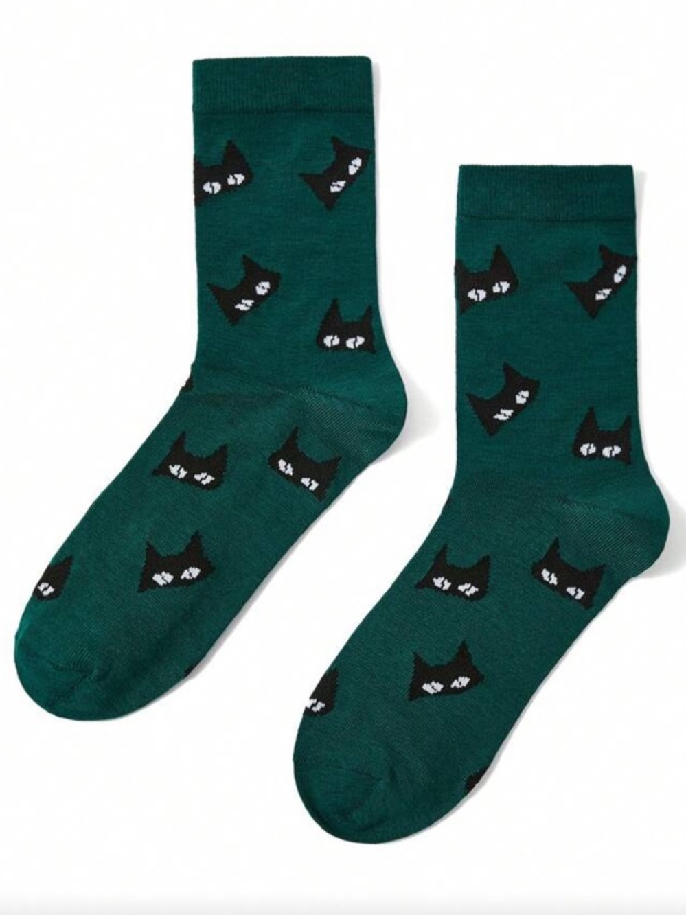 Green Cat Face Crew Socks